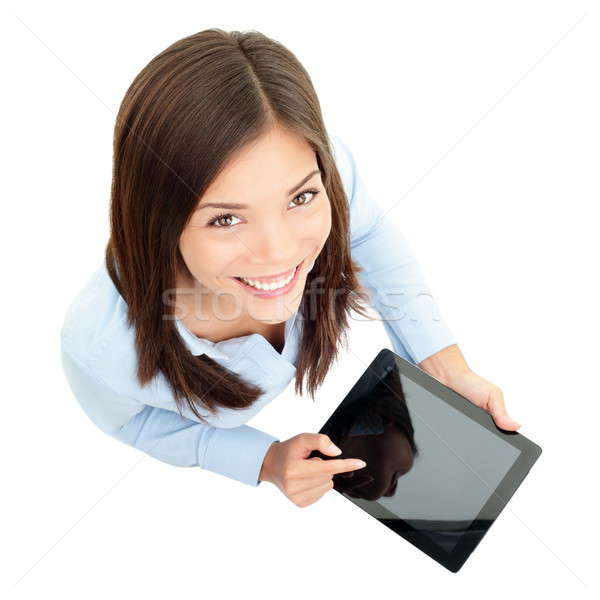 Stock foto: Tablet-Computer · business · woman · digitalen · pc · lächelnd · glücklich