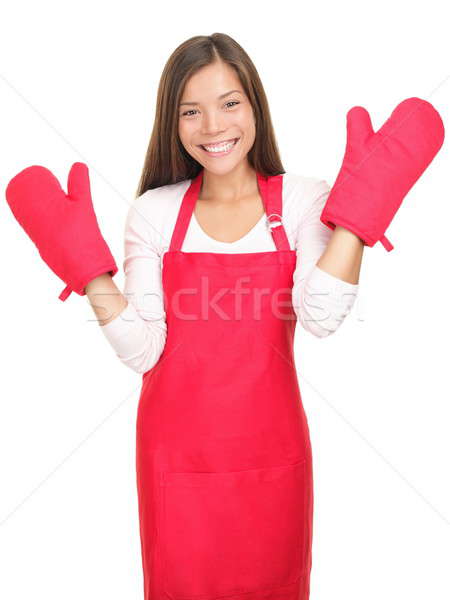Zdjęcia stock: Cute · uśmiechnięty · młodych · gospodyni · domowa · gotowania · rękawice