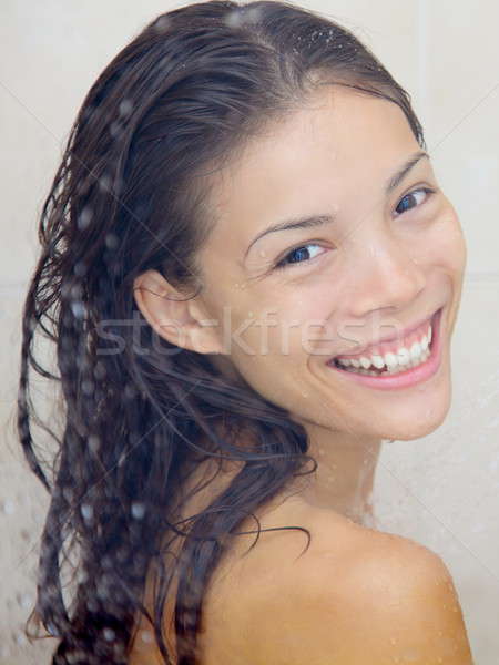 ストックフォト: シャワー · クローズアップ · 肖像 · 女性 · 笑みを浮かべて