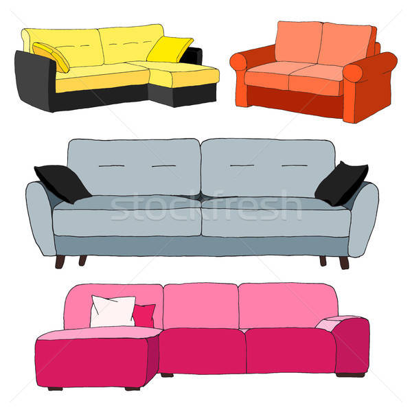 Stock photo: Set sofas isolated on white background.Vector illustration in a sketch style.