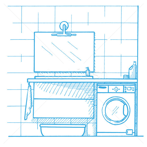  Linear sketch of an interior. Part of the bathroom. Vector illustration. Sketch drawn by a blue pen Stock photo © Arkadivna