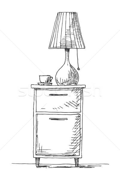 Bedside table with a lamp. Vector illustration in sketch style. Stock photo © Arkadivna