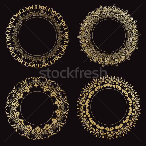 Set dekorativ Frames Jahrgang Gold schwarz Stock foto © Arkadivna