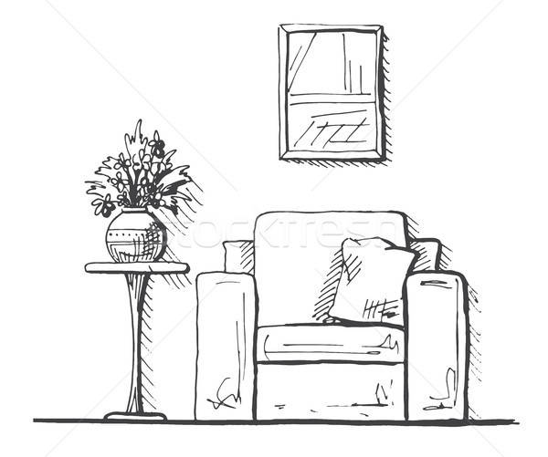 [[stock_photo]]: élevé · table · vase · fleurs · dessinés · à · la · main · intérieur