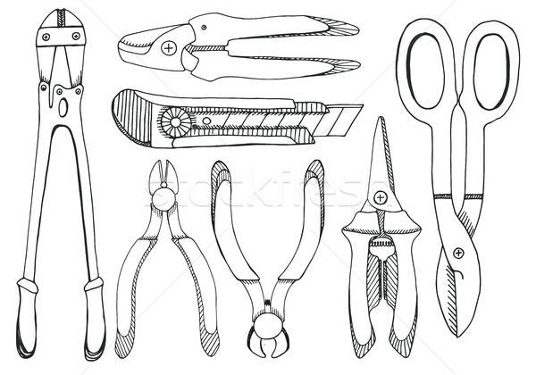 Set of utility knife, pliers, pincers, and pruning scissors. Too Stock photo © Arkadivna
