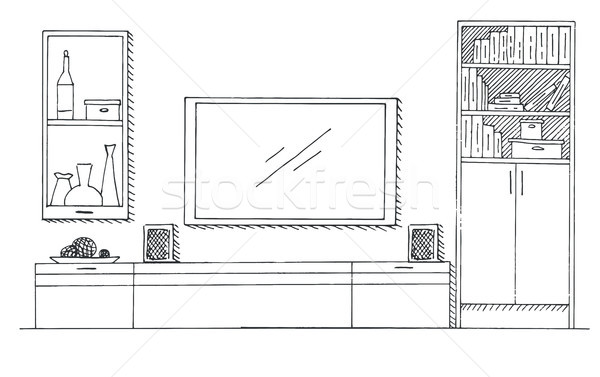 手描き スケッチ リニア インテリア 本棚 ドレッサー ストックフォト © Arkadivna