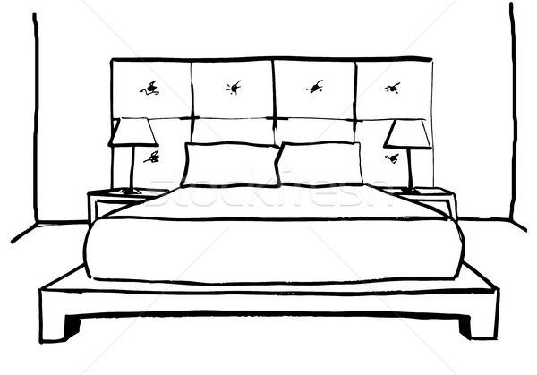Hand gezeichnet Skizze linear Innenraum line Schlafzimmer Stock foto © Arkadivna