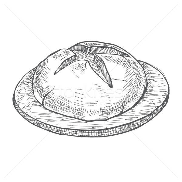 Lloaf of bread on a wooden round board. Vector illustration of a sketch style. Stock photo © Arkadivna