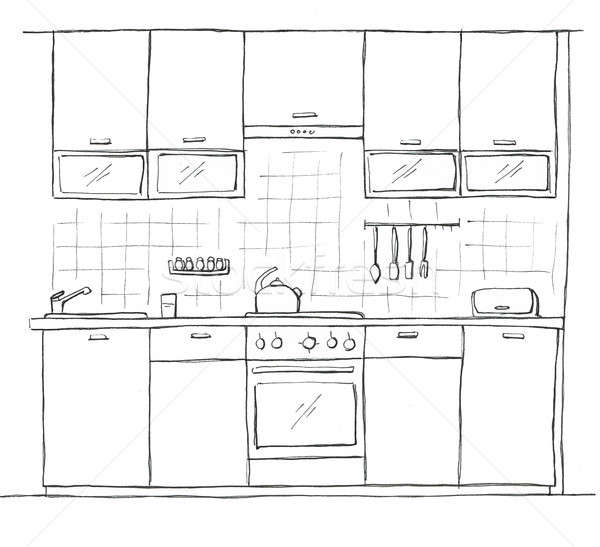 Hand drawn kitchen furniture. Sketch with a pen. Stock photo © Arkadivna