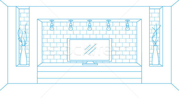Сток-фото: линейный · эскиз · интерьер · телевизор · Полки