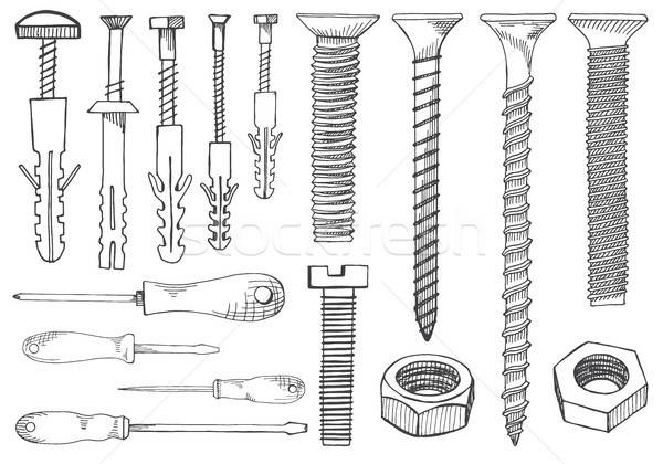 Set of tools and fasteners. Screwdriver, wrench, spanner, hex ke Stock photo © Arkadivna
