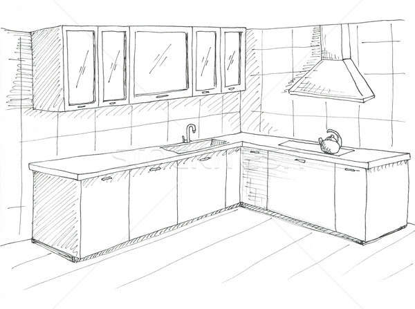 Hand drawn kitchen furniture. Sketch with a pen. Stock photo © Arkadivna