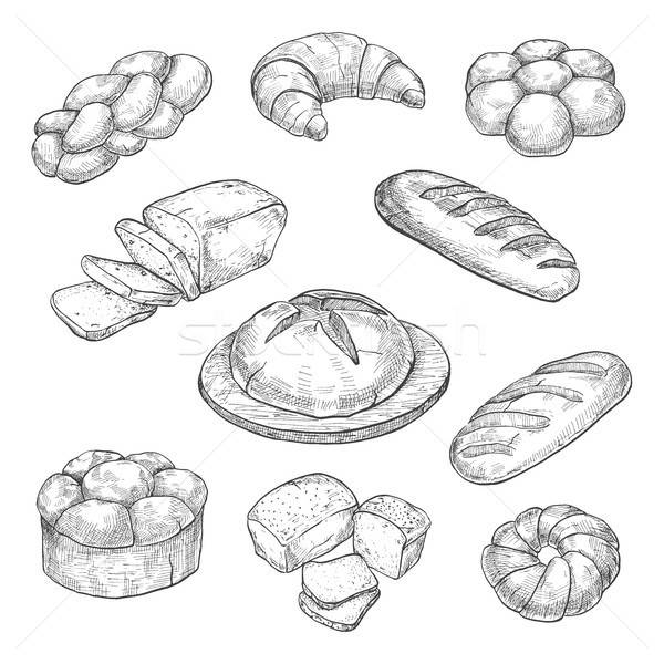 Buns, croissant, loaf, bread, baking isolated on white background. Vector illustration of a sketch s Stock photo © Arkadivna
