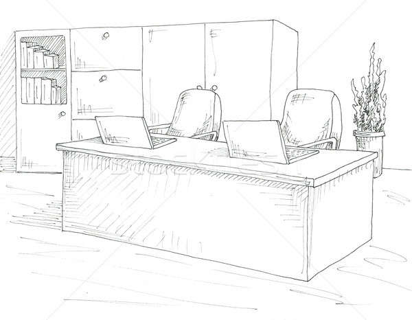 La locul de muncă calculator birou scaun de birou doua laptop-uri Imagine de stoc © Arkadivna