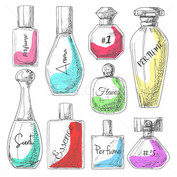 Stock fotó: Szett · különböző · üvegek · parfüm · rajz · stílus