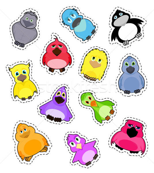 Set of stickers cute colorful cartoon birds isolated on white background. Vector big set of illustra Stock photo © Arkadivna