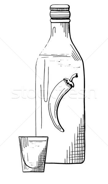 Sketch bottle of vodka. Sketch of glass with vodka. Vector illus Stock photo © Arkadivna