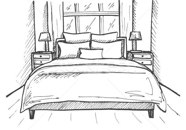 Stock foto: Hand · gezeichnet · Skizze · linear · Innenraum · line · Schlafzimmer