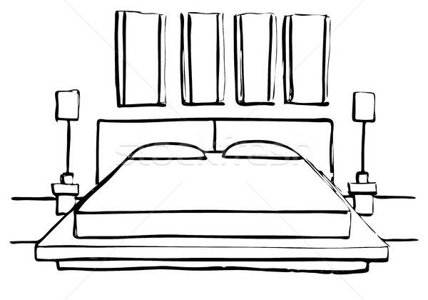 Hand drawn sketch. Linear sketch of an interior. Sketch Line bedrooms. Vector illustration. Room pla Stock photo © Arkadivna