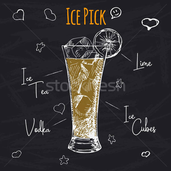 Long Island Iced Tea cocktail illustration. Alcoholic cocktails hand drawn  vector illu…