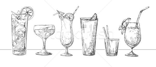 Stockfoto: Ingesteld · verschillend · bril · cocktails · schets · stijl