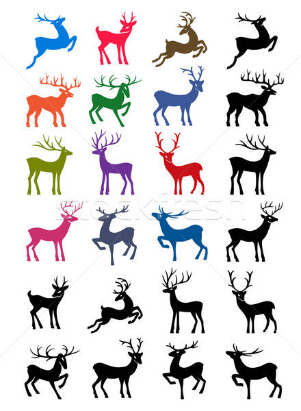Colored & black outlined deer vector silhouettes Stock photo © arlatis