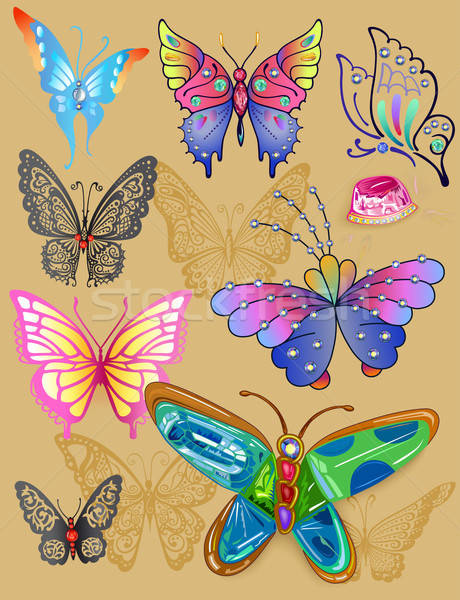 Tatuaje mariposa joyas establecer impresión tela Foto stock © arlatis