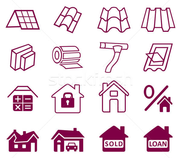Sale buildings materials (roof, facade) site icons set Stock photo © arlatis