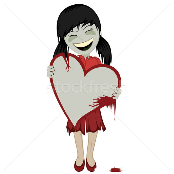 Zombie Mädchen bloody Herz schwarz wenig Stock foto © arleevector