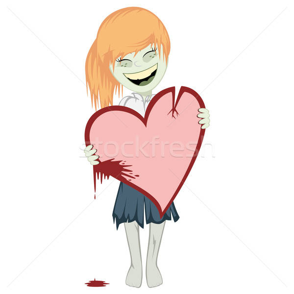 Zombie meisje bloedig hart weinig gember Stockfoto © arleevector
