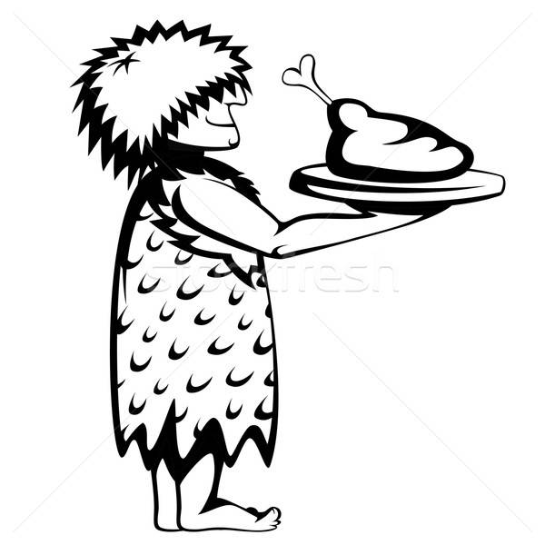 Paleo garçon silhouette plateau alimentaire cartoon [[stock_photo]] © arleevector