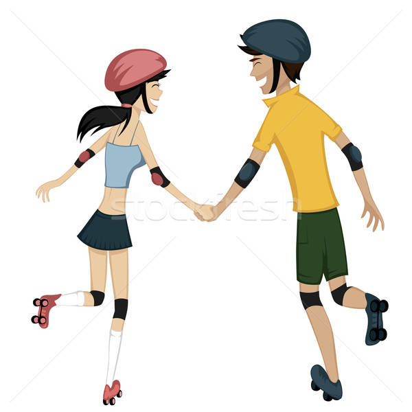 Happy roller-skating couple Stock photo © arleevector