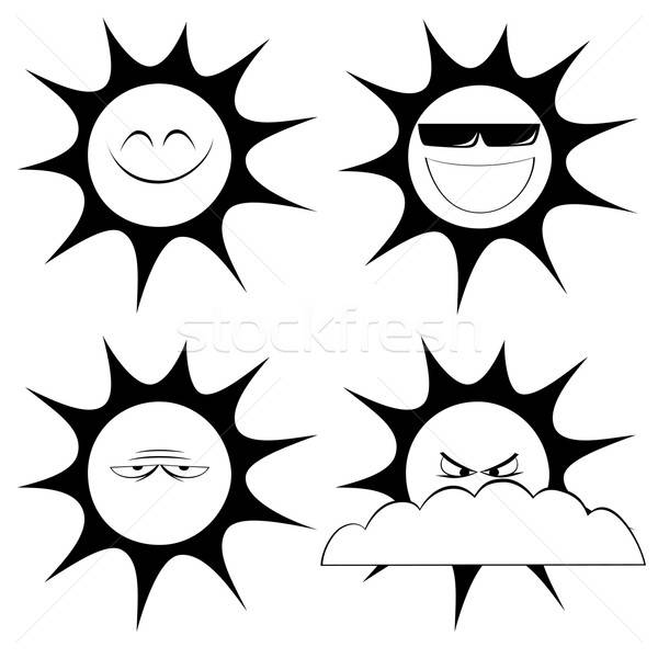 Lata słońce maskotki kolekcja cztery czarno białe Zdjęcia stock © arleevector