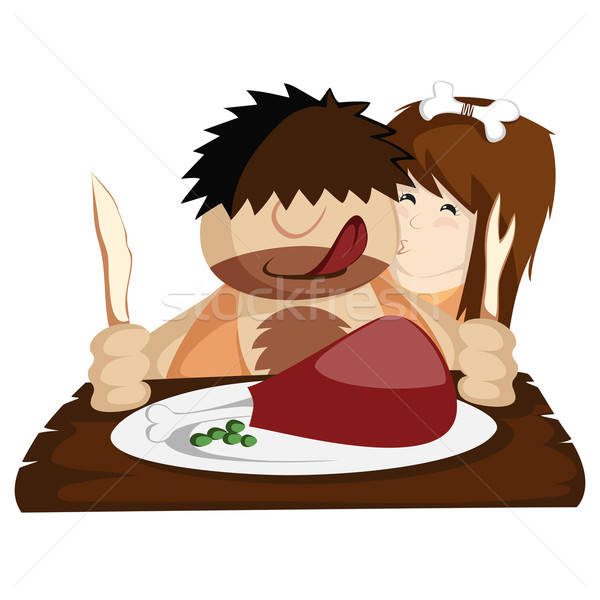 Paleo dîner heureux couple énorme [[stock_photo]] © arleevector