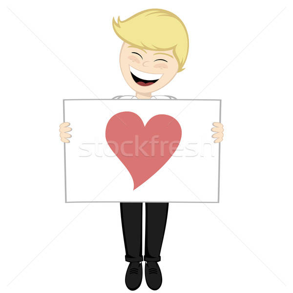 Erkek sürpriz beyaz tahta kalp şekli sevmek Stok fotoğraf © arleevector