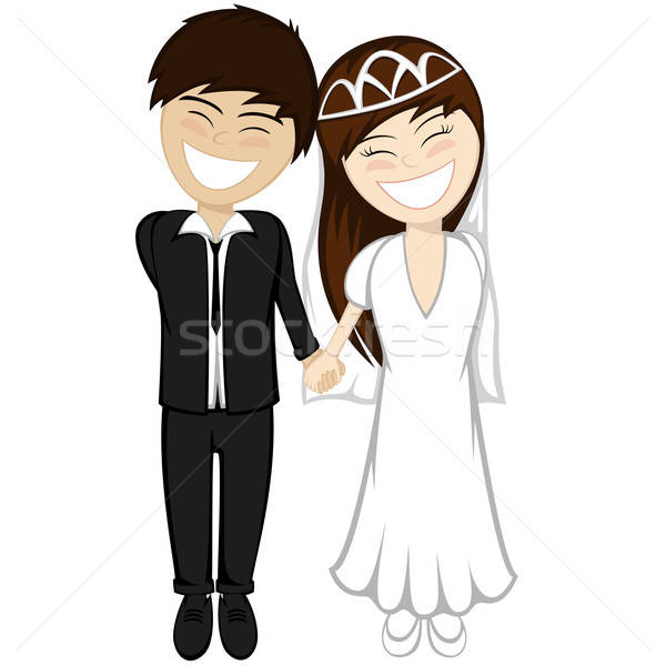 Foto stock: Feliz · recién · casados · sonriendo · hermosa · morena · novia