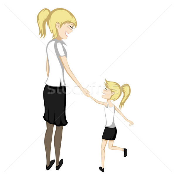 Mom and daughter - Blonde mom and daughter are holding hands and Stock photo © arleevector