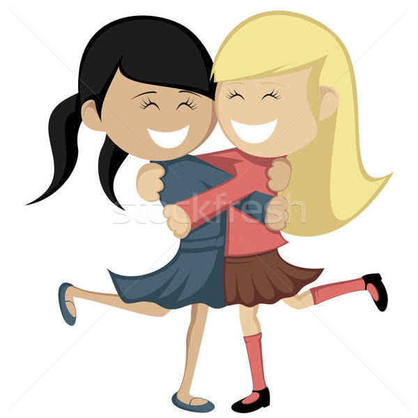 Hug Sammlung Freundinnen lächelnd Mädchen Stock foto © arleevector