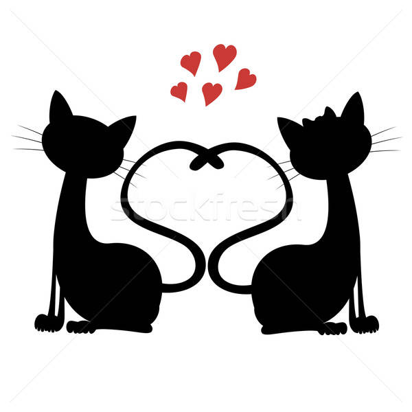 Cute katten silhouet kat paar liefde Stockfoto © arleevector
