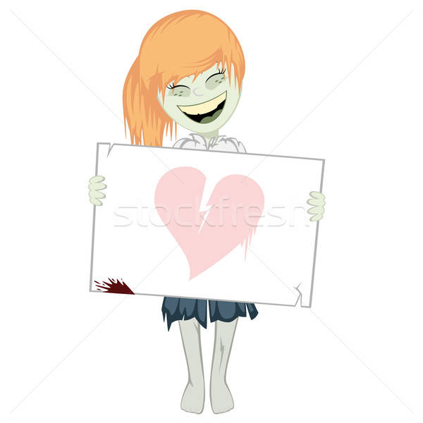 Stock photo: Zombie girl with a whiteboard 