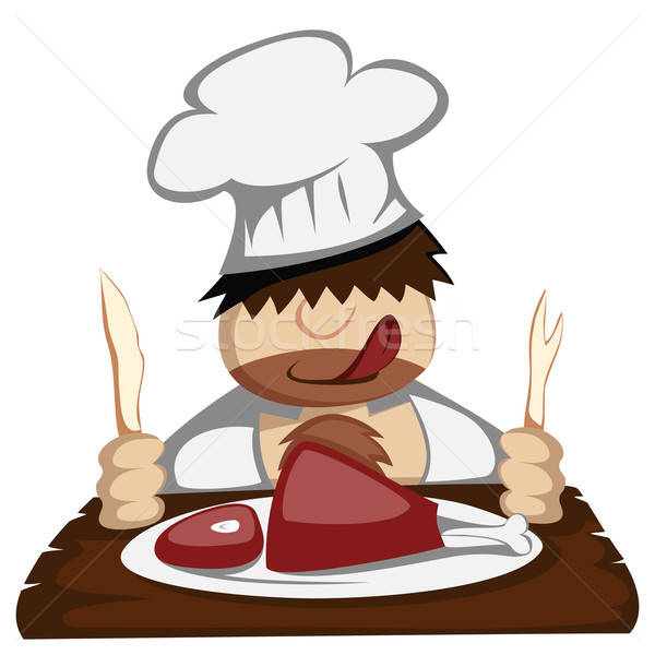 Paleo chef faim tranches énorme viande [[stock_photo]] © arleevector