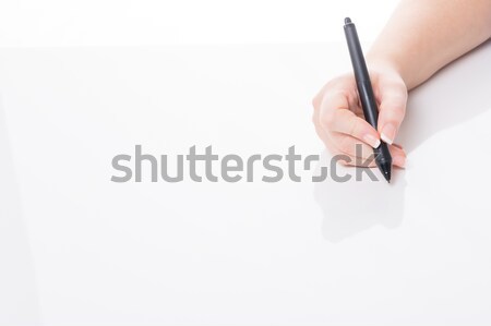 Fekete női kéz tart toll ír Stock fotó © armin_burkhardt