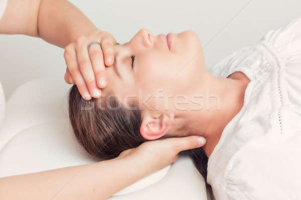 Stock foto: Frau · Behandlung · Kopf · Körper · Gesundheit · krank