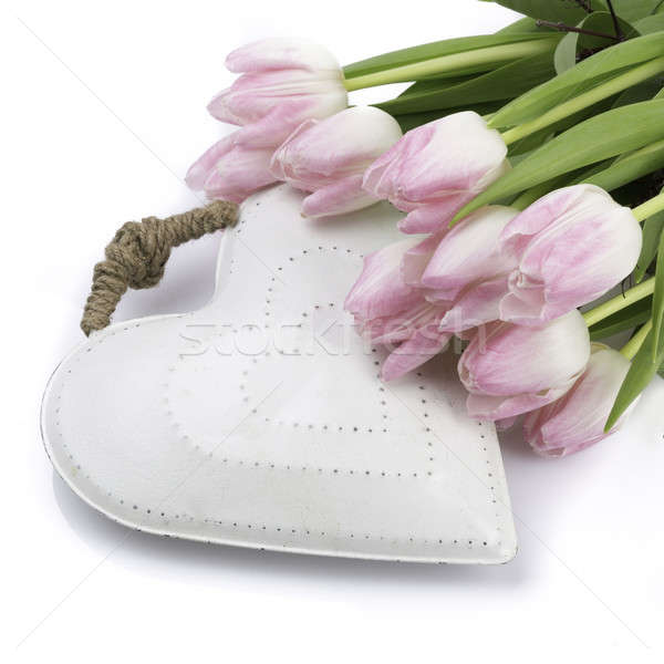 Stock photo: white heart with tulips