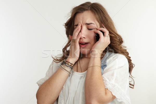 Mädchen weinen Telefon Hand traurig Porträt Stock foto © armstark