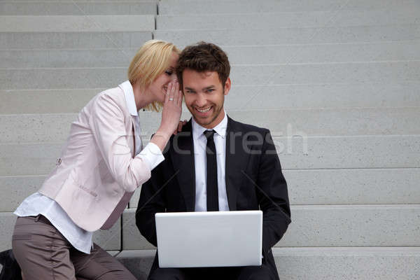 Iş adamı dizüstü bilgisayar kadın iş gülümseme adam Stok fotoğraf © armstark