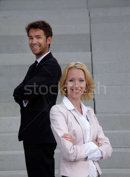 Equipe de negócios homem mulher escada feliz trabalhar Foto stock © armstark