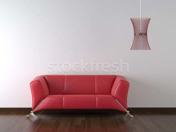 Iç mimari kırmızı kanepe beyaz duvar deri Stok fotoğraf © arquiplay77