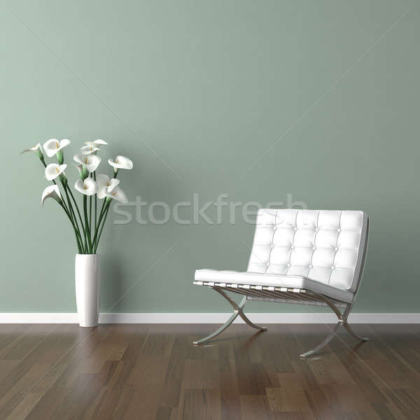Fehér Barcelona szék zöld belsőépítészet jelenet Stock fotó © arquiplay77
