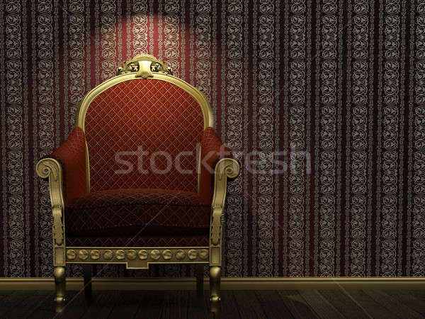 Golden and red armchair under spot light Stock photo © arquiplay77